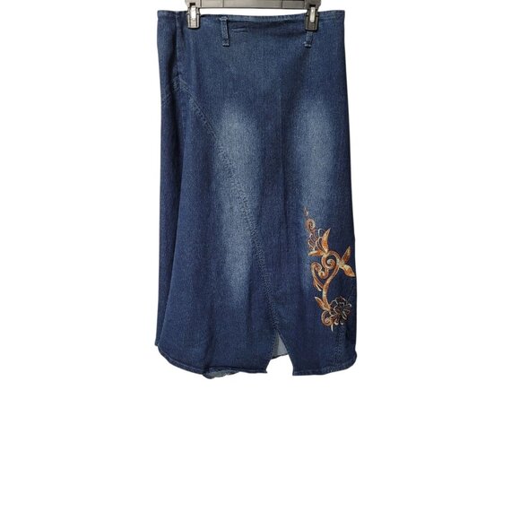 VTG Y2K Denim Maxi Jean Skirt 12 Boho Grunge 2000s Embroidered Western Prairie - Picture 9 of 16